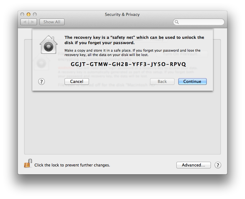 FileVault setup 1