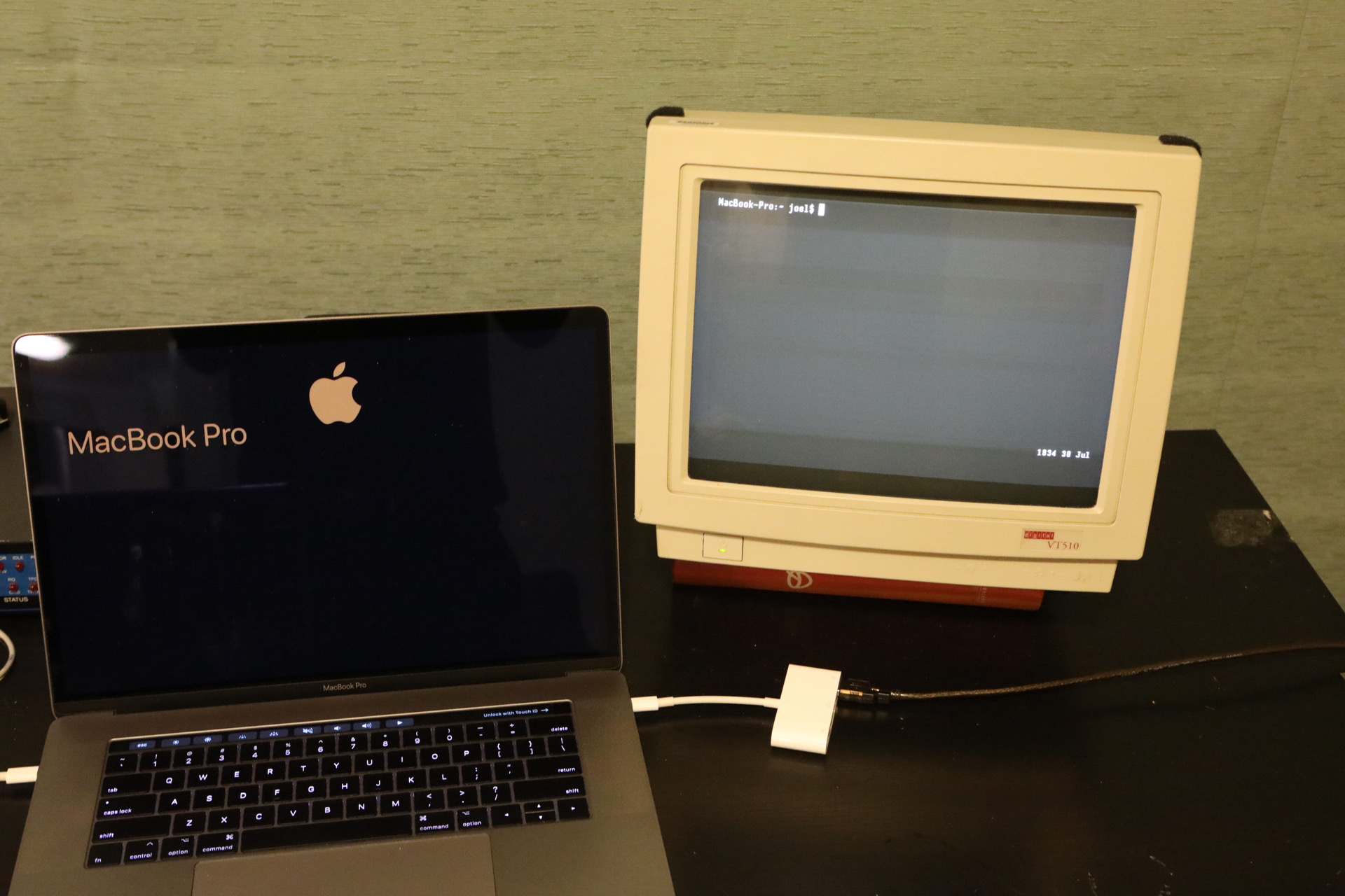 Photo of VT510 logged into Macbook Pro via tmux